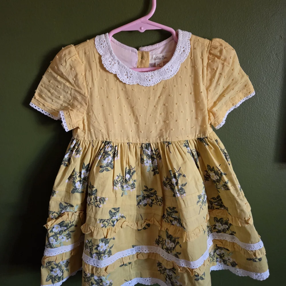 Matilda Jane Yellow Floral Lace-Trim Dress